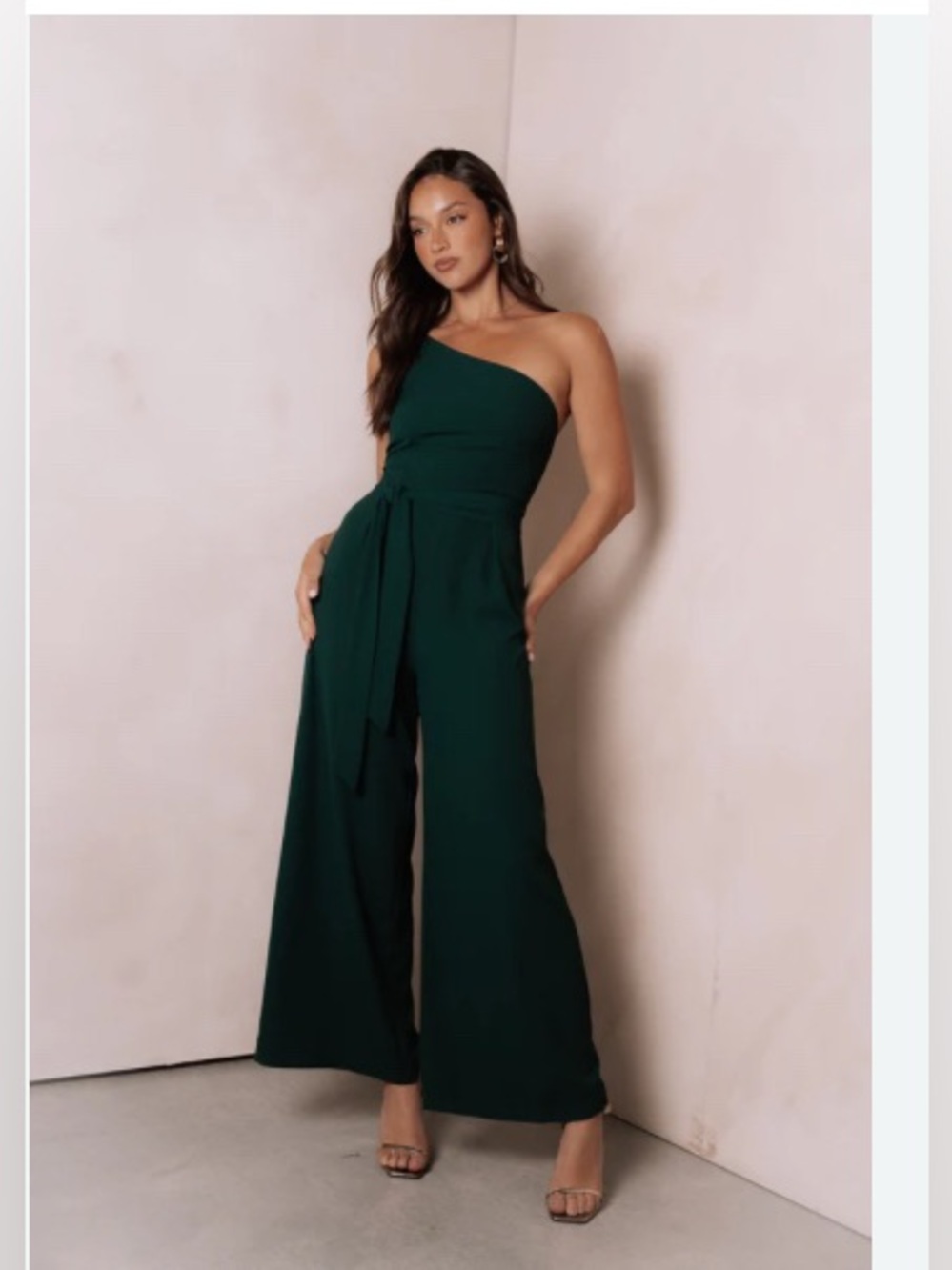 Petal & Pup Leyton Jumpsuit One-Shoulder Wide-Leg in Dark Green